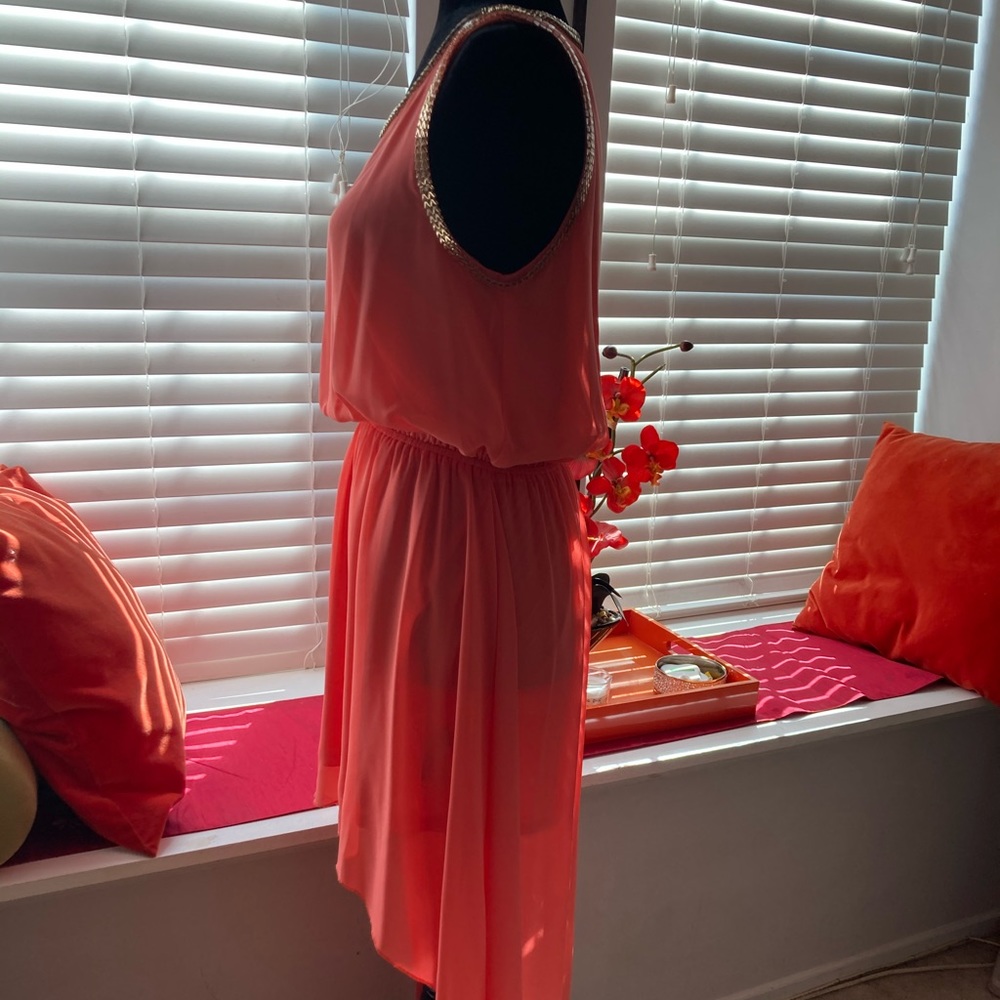 Coral Breezy Summer Dress with Gold Hardware